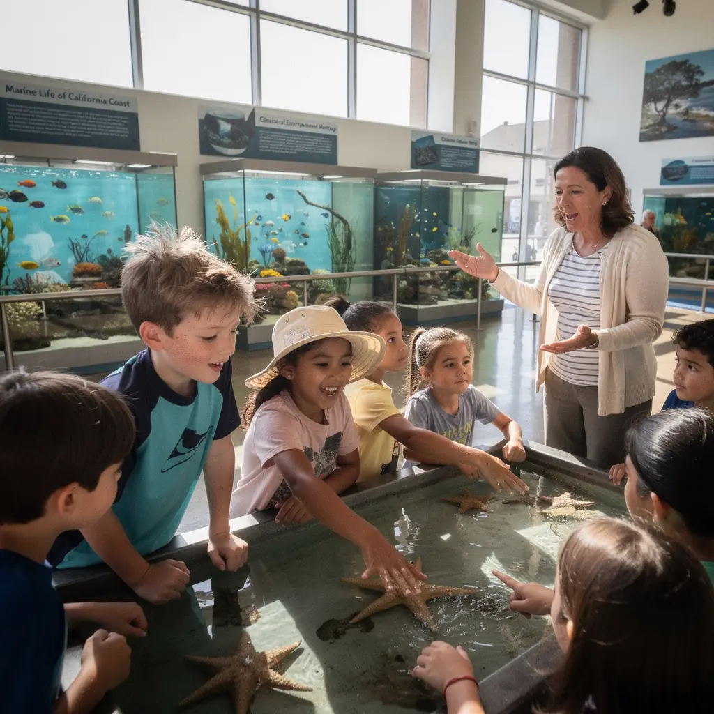 Przewodnik opowiadający o historii muzeum podczas wycieczki.