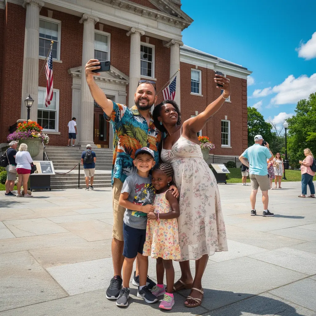Rodzina spędzająca czas w muzeum, ciesząca się wspólnym odkrywaniem kultury.